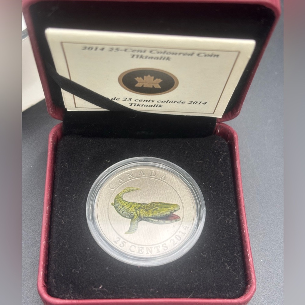 Colored 2014 Canadian Royal Mint 25 Cent Tiktaalik Prehistoric Creature